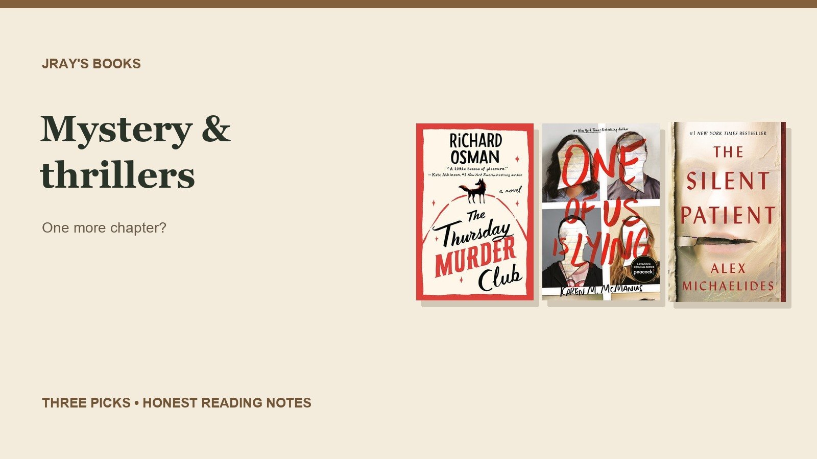 Three Mystery and Thriller Picks for Your Next Reading Night